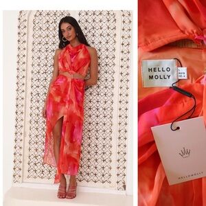 Hello Molly NWT Golden Hour Drinks Midi Dress in orange Size Small